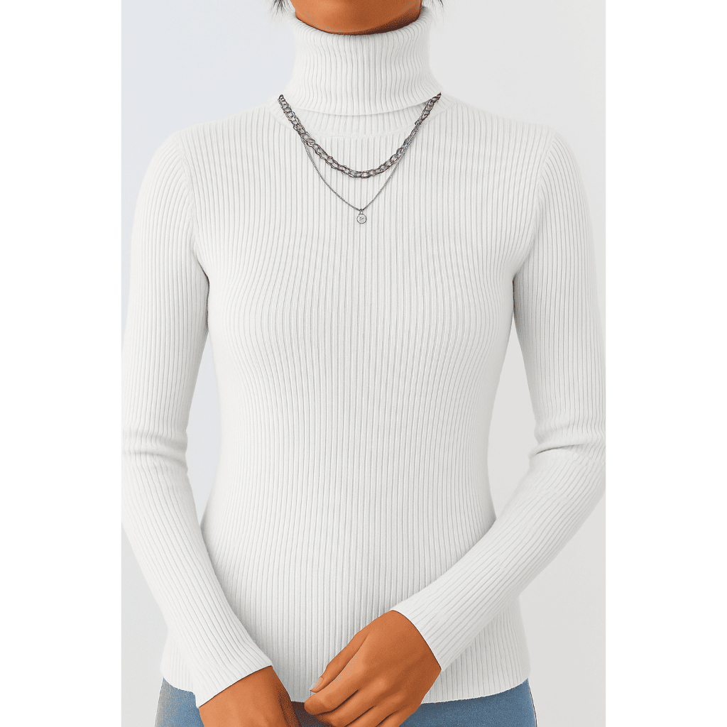 Blusa Feminina Tricot Canelado Gola Alta Manga Longa em Oferta na Shopee