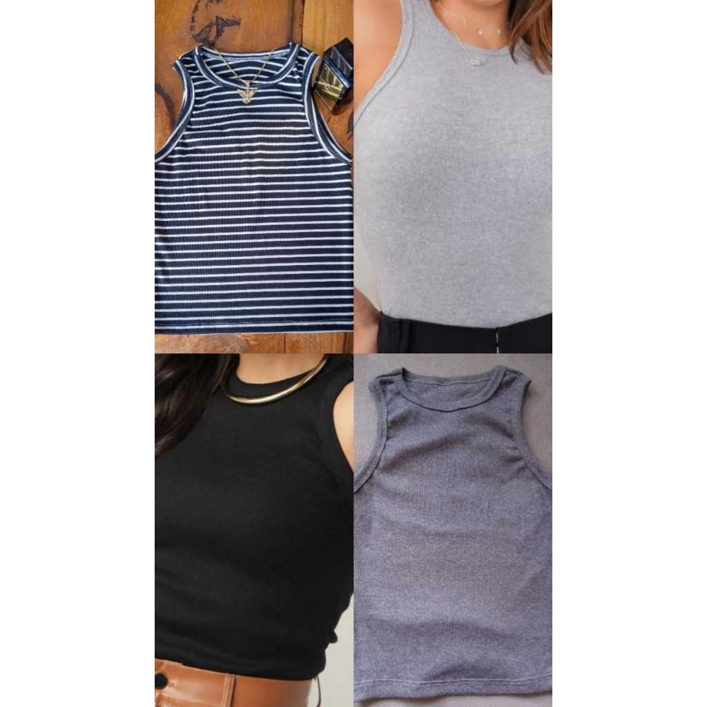 kit 4 regatas canelada algodao kit regata basica blusa femina basica cropped basico ribana