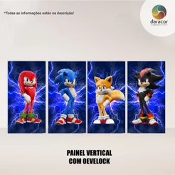 SONIC com 4 Painéis 1x2m - Romano c/ elástico e Retangular c/ Overlock