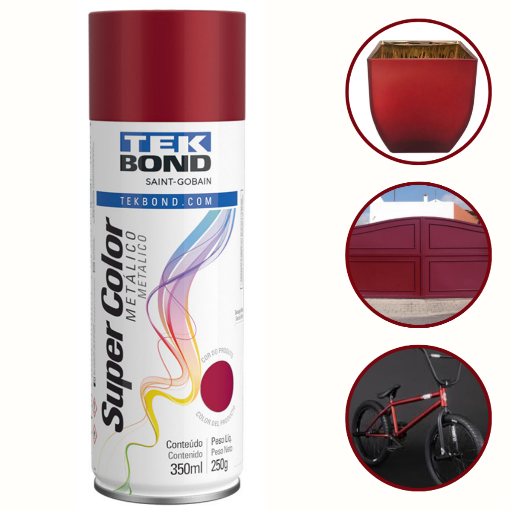 Tinta Spray Aerossol Tekbond Metálica Super Color Vermelho Metálico 350ml / 250g em Oferta na Shopee