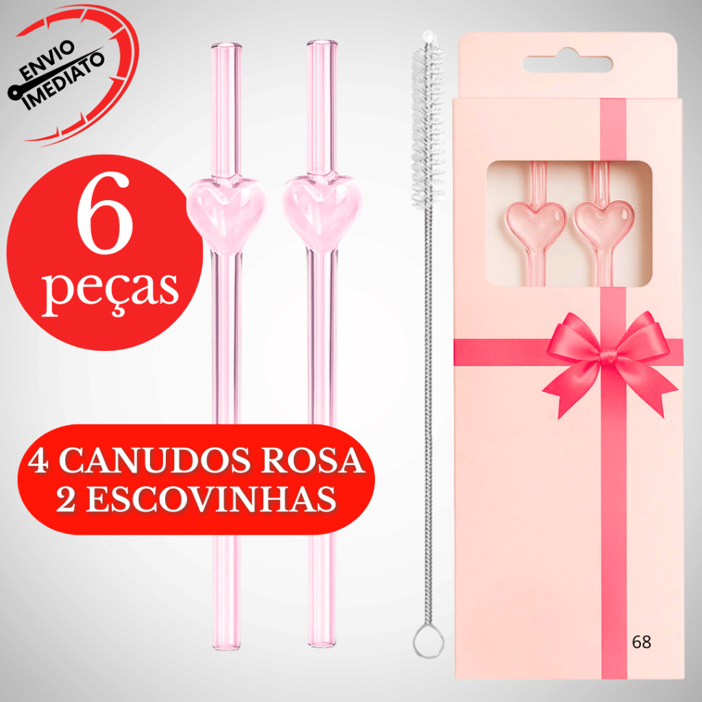 Kit Canudo de Vidro Com Escova para Limpeza Ecológico Drinks Festa Restaurante Bar Barman Bartender