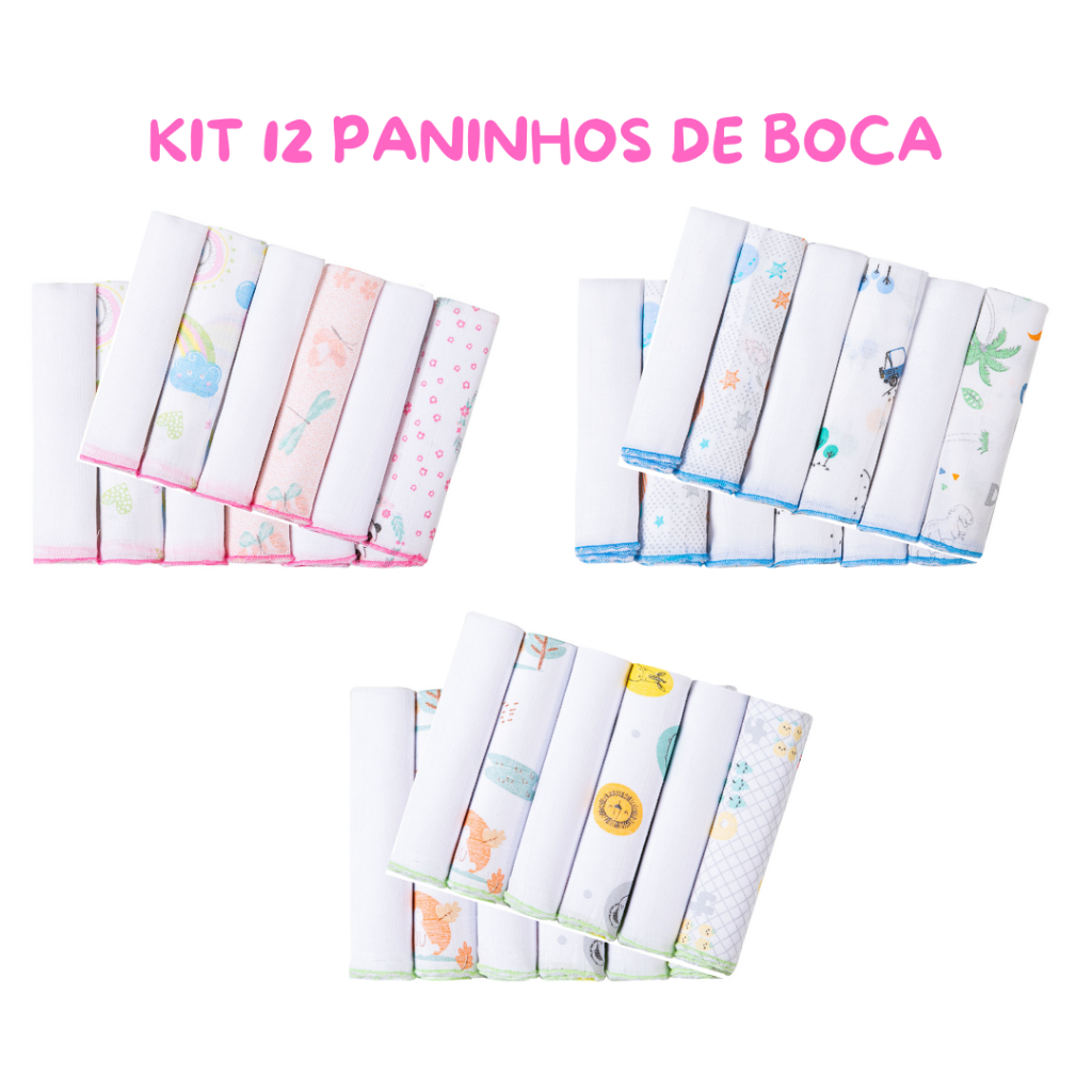 KIT 12 Paninhos de Boca Infantil (Rosa, Azul ou Neutro)