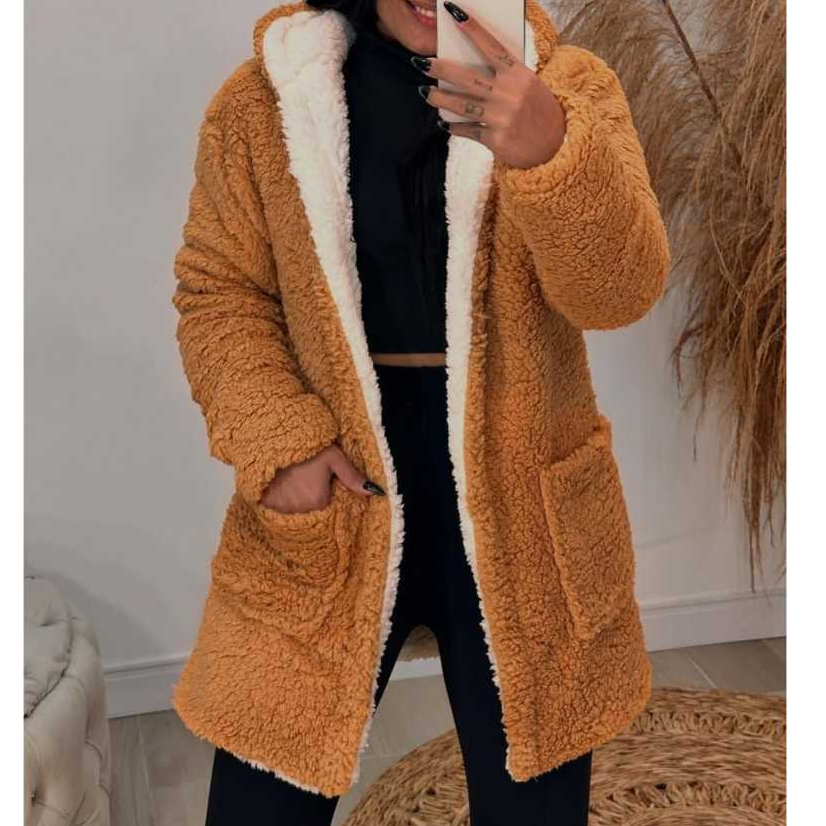 Casaco Teddy Sherpa Aberto Dupla face Duas cores com bolso e toca capuz Inverno 2026 em Oferta na Shopee