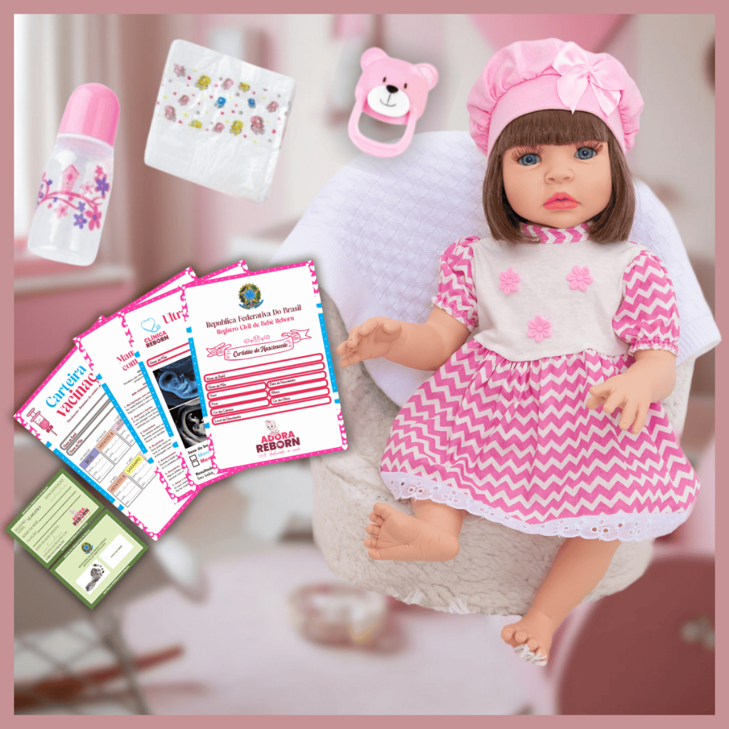 Boneca Reborn Bebê Realista em Silicone com Vestido Listrado Pode Dar Banho Envio Imediato - Mom & Baby