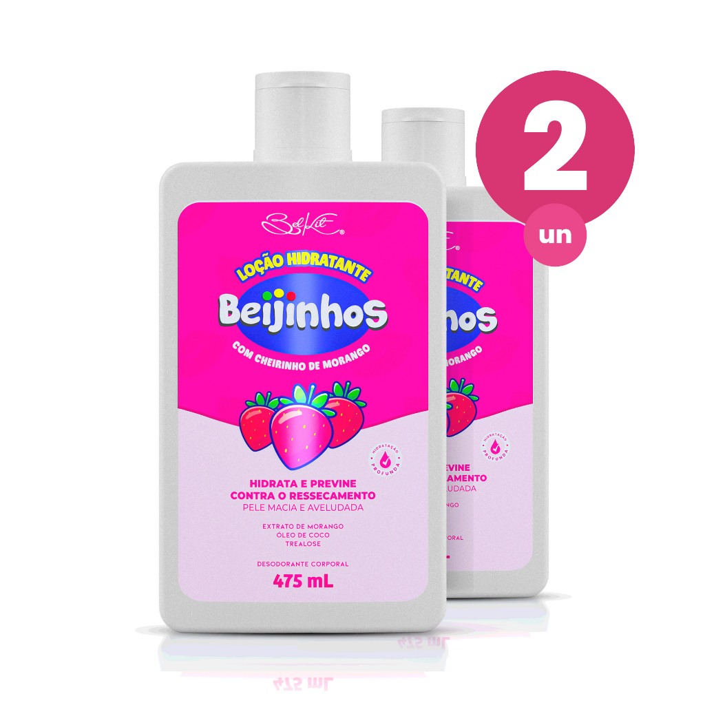 Kit 2 Loção Hidratante Desodorante Corporal Beijinhos 475ml Belkit em Oferta na Shopee