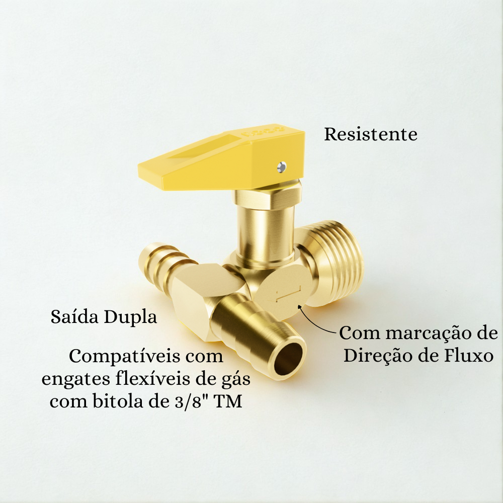 Registro De Gás Antichamas Válvula Corta Fogo 1/2 Npt[m] x 3/8 Tm - Reto, Dupla Saída e Angular 90°