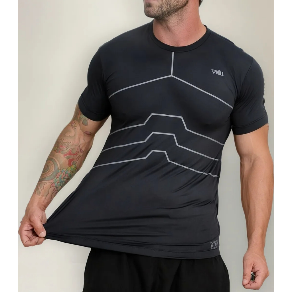 Camiseta Dry Fit UV Protection Manga Curta Leve Respirável Confortável para Treinos Academia Corrida Praia Viagem Preto
