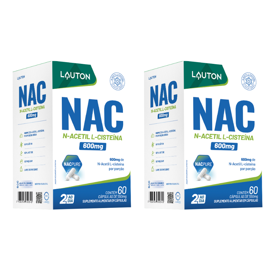 Kit 2x Nac N-Acetil L-Cisteína 600mg Por Porção (60 cápsulas) - Lauton em Oferta na Shopee