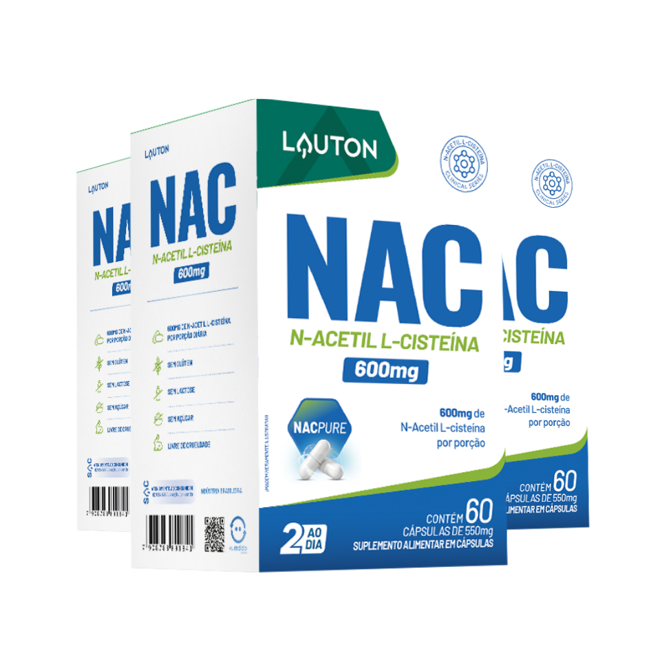 Kit 3x Nac N-Acetil L-Cisteína 600mg Por Porção (60 cápsulas) - Lauton em Oferta na Shopee