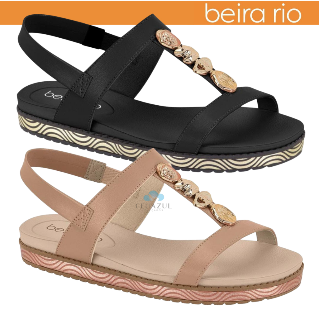 Sandália Feminina Beira Rio Pedrarias Elástico Calcanhar Confortável em Oferta na Shopee