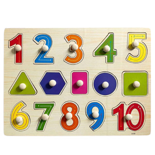 Quebra Cabeça Números e Formas Geométricas em Madeira Tabuleiro Educativo Didático Matemática Jogo