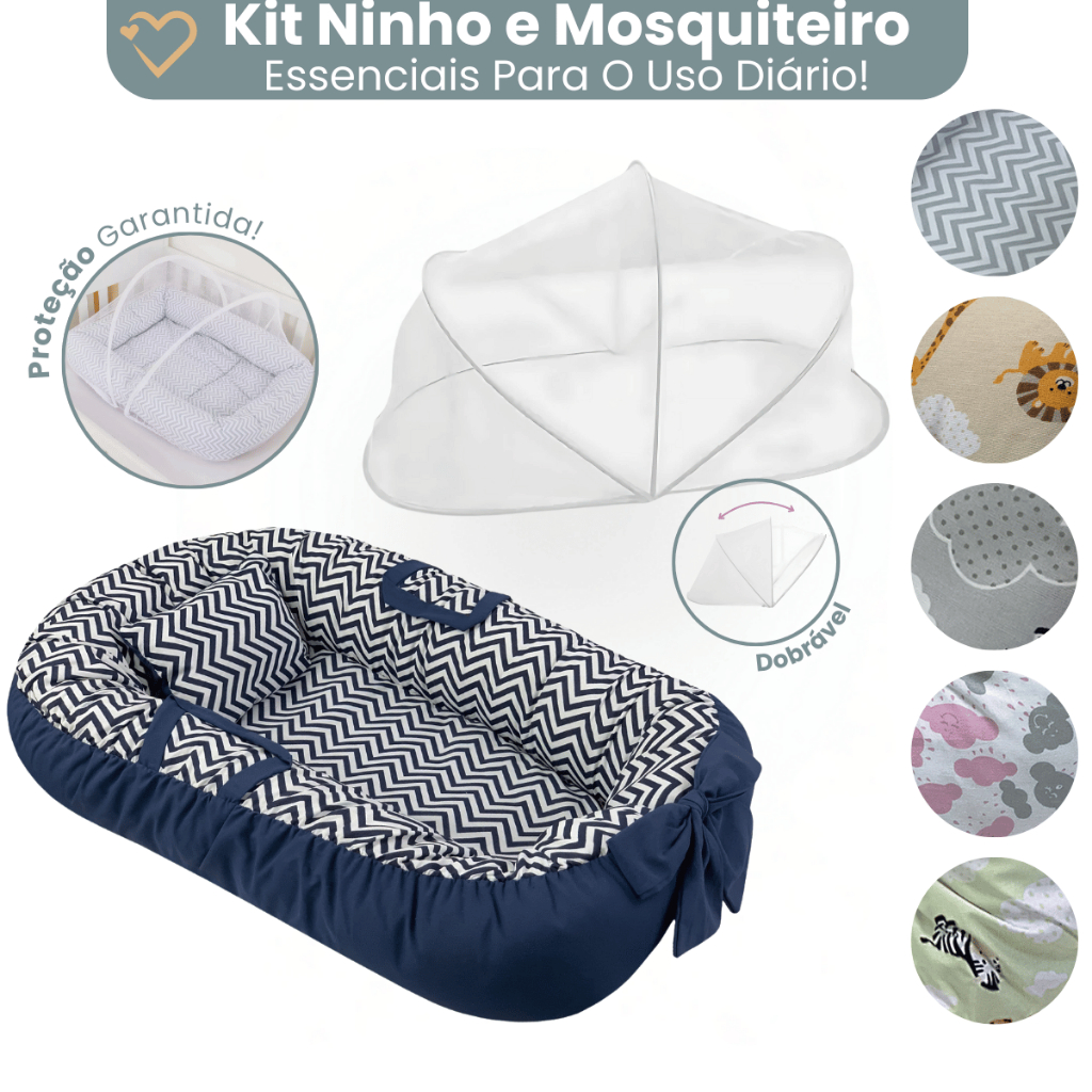 Ninho Redutor de Berço com Laço e Ziper e com Mosquiteiro Protetor Universal Linha Safari