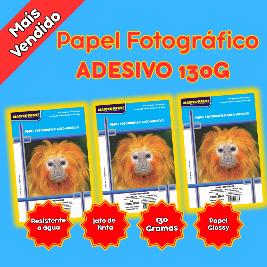 Papel Fotográfico Adesivo 130G Glossy A4 MASTERPRINT (PAPEL ADESIVO)