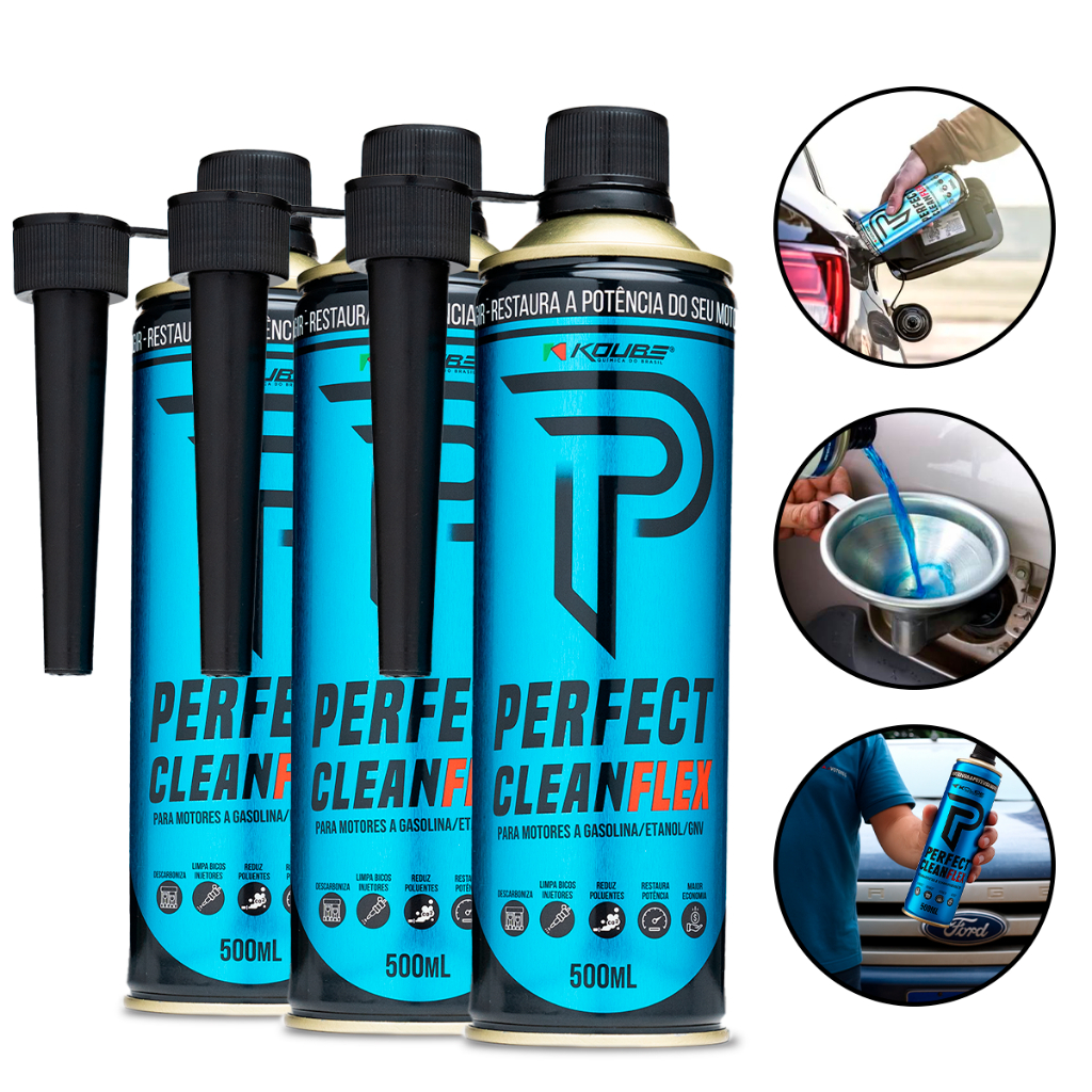 Proteção motor flex Produto anti carbonização Kit Perfect Clean Flex 500ml 3 Unidades KOUBE