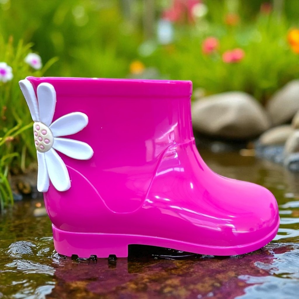 Galocha Infantil Menina Colorida Feminina Glitter Flores Bota Criança Delicada Leve Confortável