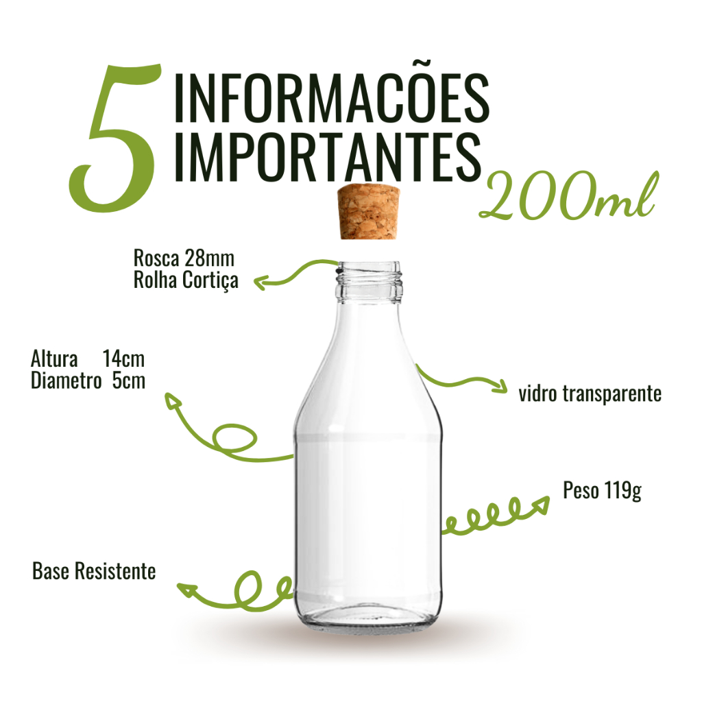 05 Garrafinha de Vidro(vazio) Coquinho Liso 200ml com Rolha Lembrancinha