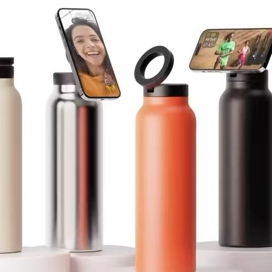 Garrafa Térmica Magsafe 950ml/750ml Imã Tripé Pra Celular Academia Vlog Gravar Treino Garrafinha com anel de ferro