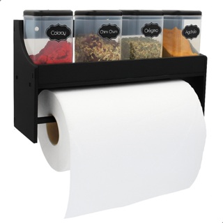 Porta Temperos MDF Preto com Suporte para Papel Toalha 27cm Parede ou Bancada Organização Cozinha Compacto em Oferta na Shopee