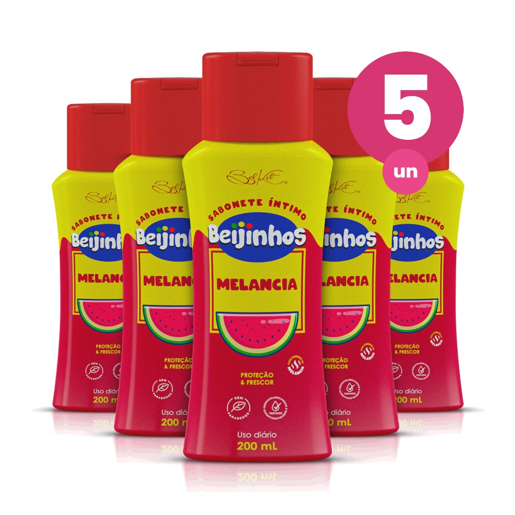 Kit 5 Sabonete Íntimo Beijinhos Proteção Melancia Controle de PH 200ml Belkit