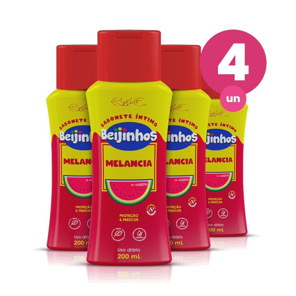 Kit 4 Sabonete Íntimo Beijinhos Proteção Melancia Controle de PH 200ml Belkit