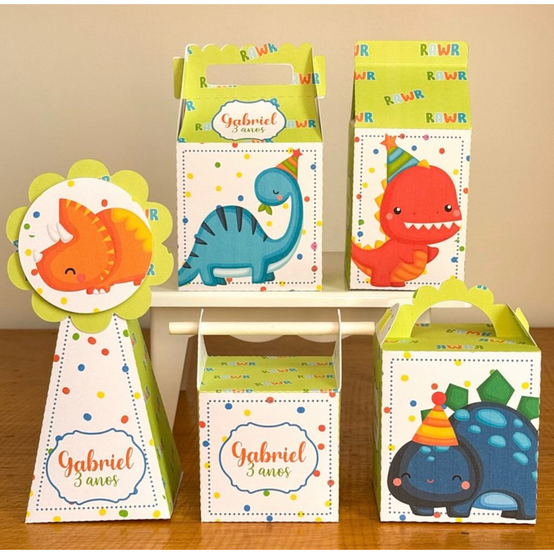 Kit Caixinha Personalizada tema Dinossauro Baby/Lembrançinha / Aniversário / Pegue e monte
