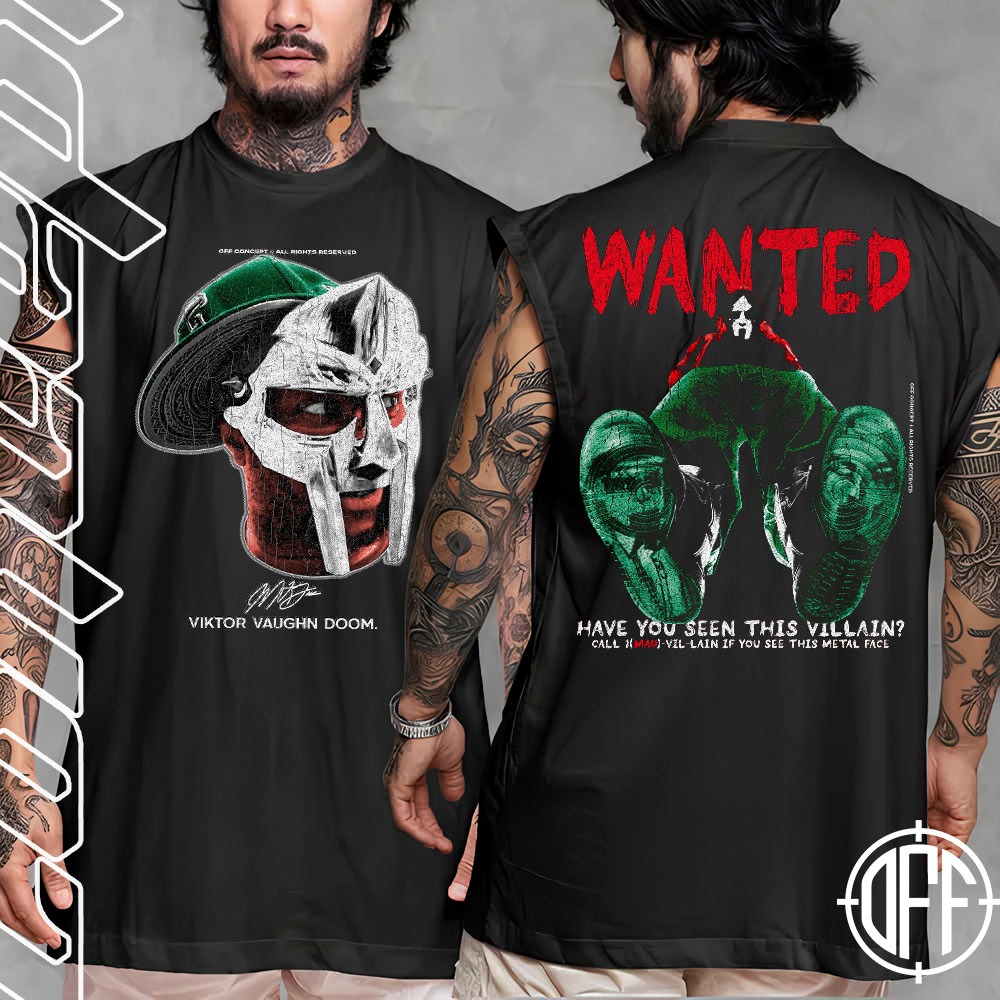Camiseta regata machao oversized masculino Mf Doom Wanted Villain Viktor Vaughn Graphic Tee Longline Off Concept