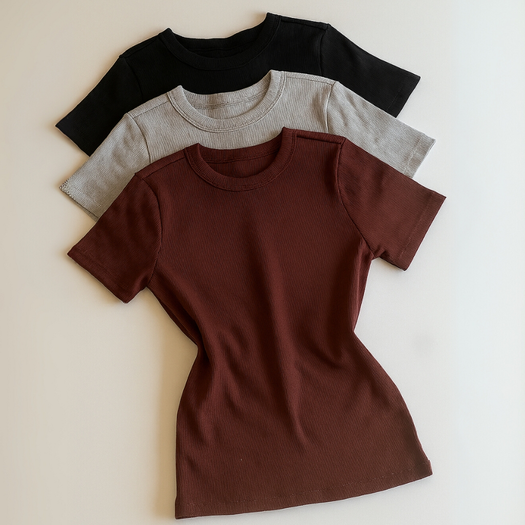 Kit 3 Blusas Femininas em Ribana – Tecido Canelado, Caimento Justo e Perfeitas para Looks Casuais