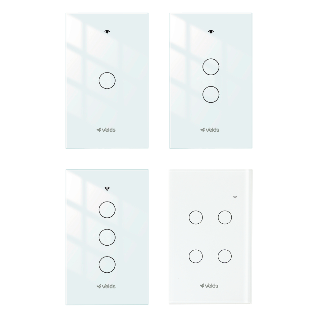 Interruptor Inteligente Wi-Fi Velds 1/2/3/4 Botões Touch, Controle por App, Alexa, Tuya, 4×2 Bivolt