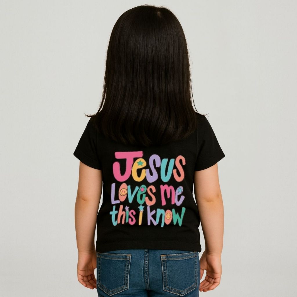 Camiseta Infantil Feminina com Estampa Jesus Frente e Costas, Moda Cristã, Confortável Estilosa