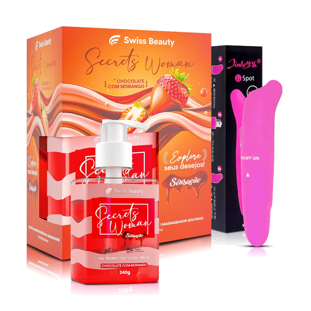 Kit 2 Itens Gel Aromatizante Beijável Íntimo Sabor Choclate com Morango 240g + Vibrador Golfinho Swiss Beauty Belkit