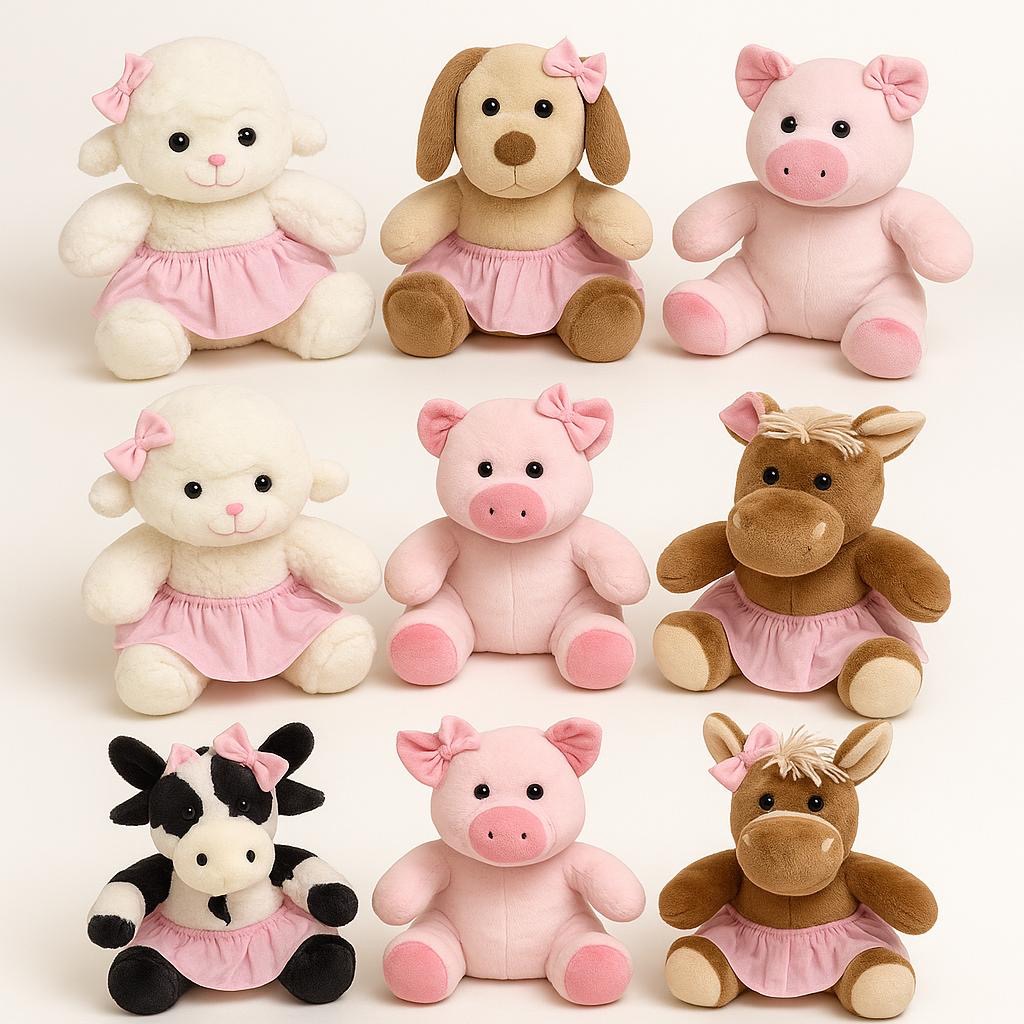 Kit Com 03 Bichos De Pelúcia Menina Tema Fazendinha Antialérgico 25 Cm