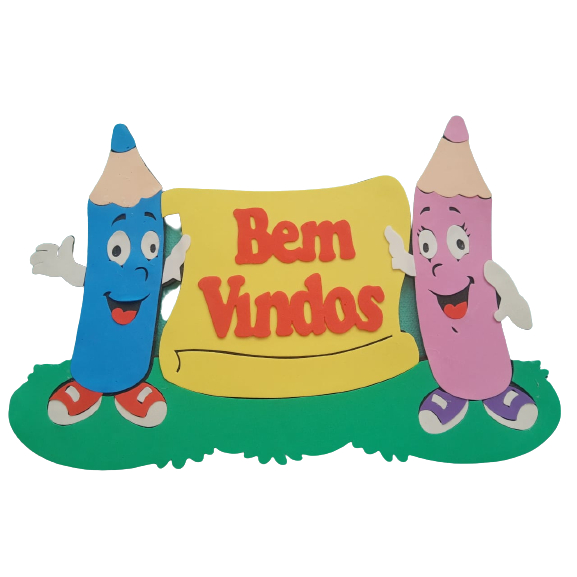 Faixa de bem vindo com lápis e grama em Oferta na Shopee