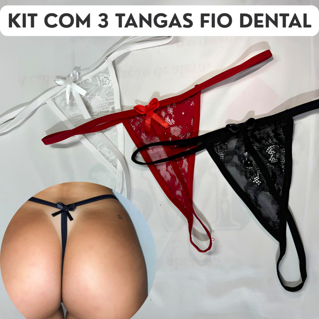Calcinha Fio Dental Renda Tanga Sexy Lacinho Várias Cores Atrevida