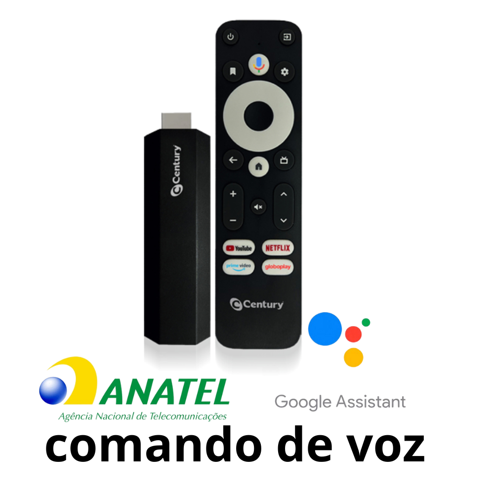 Receptor Century Smart TV Android Stick Full HD 8GB Comando De Voz, CT-ATV01