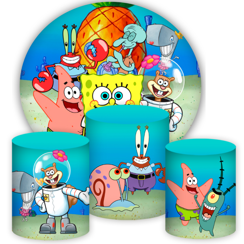 Painel Kit BOB ESPONJA, 4 peças, Redondo 1,50m. diam. + 3 Capas Cilíndricas PMG. em Oferta na Shopee