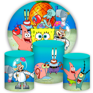 Painel Kit BOB ESPONJA, 4 peças, Redondo 1,50m. diam. + 3 Capas Cilíndricas PMG. em Oferta na Shopee