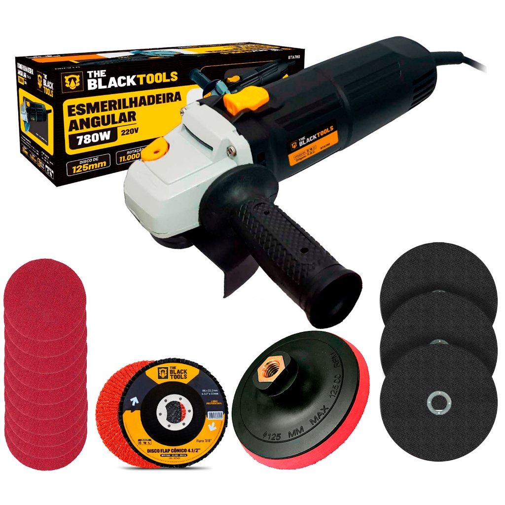 Kit Esmerilhadeira Lixadeira Angular Forte 4.1/2 710w + Disco De Lixa + Suporte Boina + Disco Flap