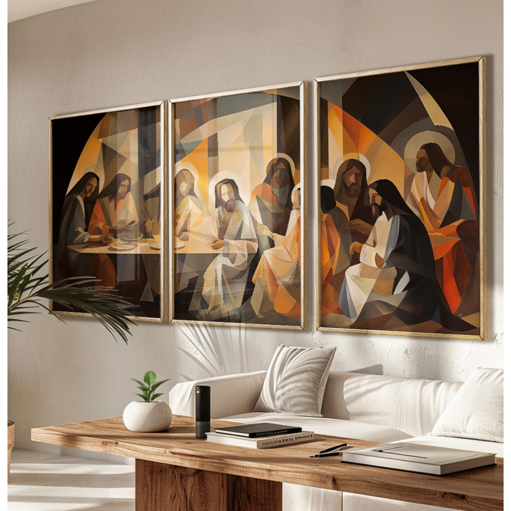 Quadro Abstrato Santa Ceia Grande Quadro Decorativo Sala Com Moldura Quadro Jesus Cristo Ceia Trio