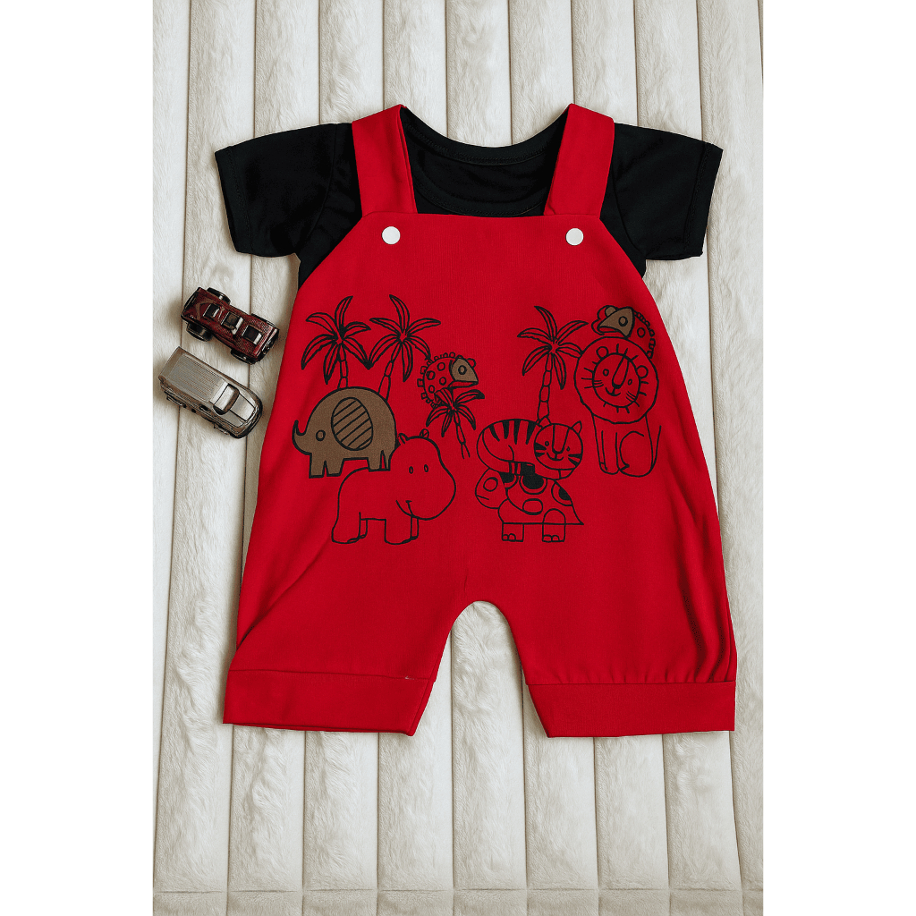 Conjunto Jardineira Macação Camiseta Menino Safari Animais Leão Zebra Super Fofo E Confortável