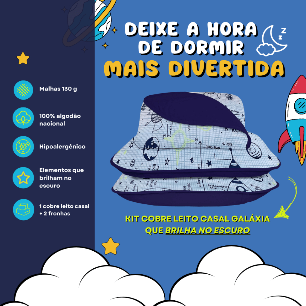 Kit Cobre Leito 3 Peças Cama Casal Infantil Brilha No Escuro Colcha Cobertor Para Meninos Galáxia