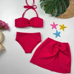 Conjunto Biquíni 3 Peças Com Saída Saia Argola Lançamento Verão 2026 Look Praia Mini Diva