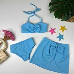 Biquíni Infantil Trijunto 3 Peças Saida De Praia Look Praiano Estiloso Infanto Juvenil Moda Praia