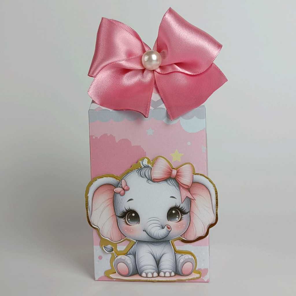 Kit Lembrancinhas Festa Personalizada Caixinha Milk PEGUE E MONTE Elefantinha Baby Luxo Chá Fralda