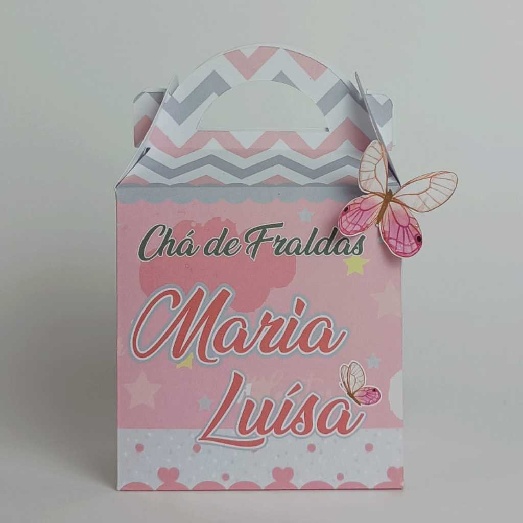 Kit Lembrancinhas de Festa Personalizada Caixinha Lanchinho PEGUE E MONTE Elefantinha Baby Luxo Rosa