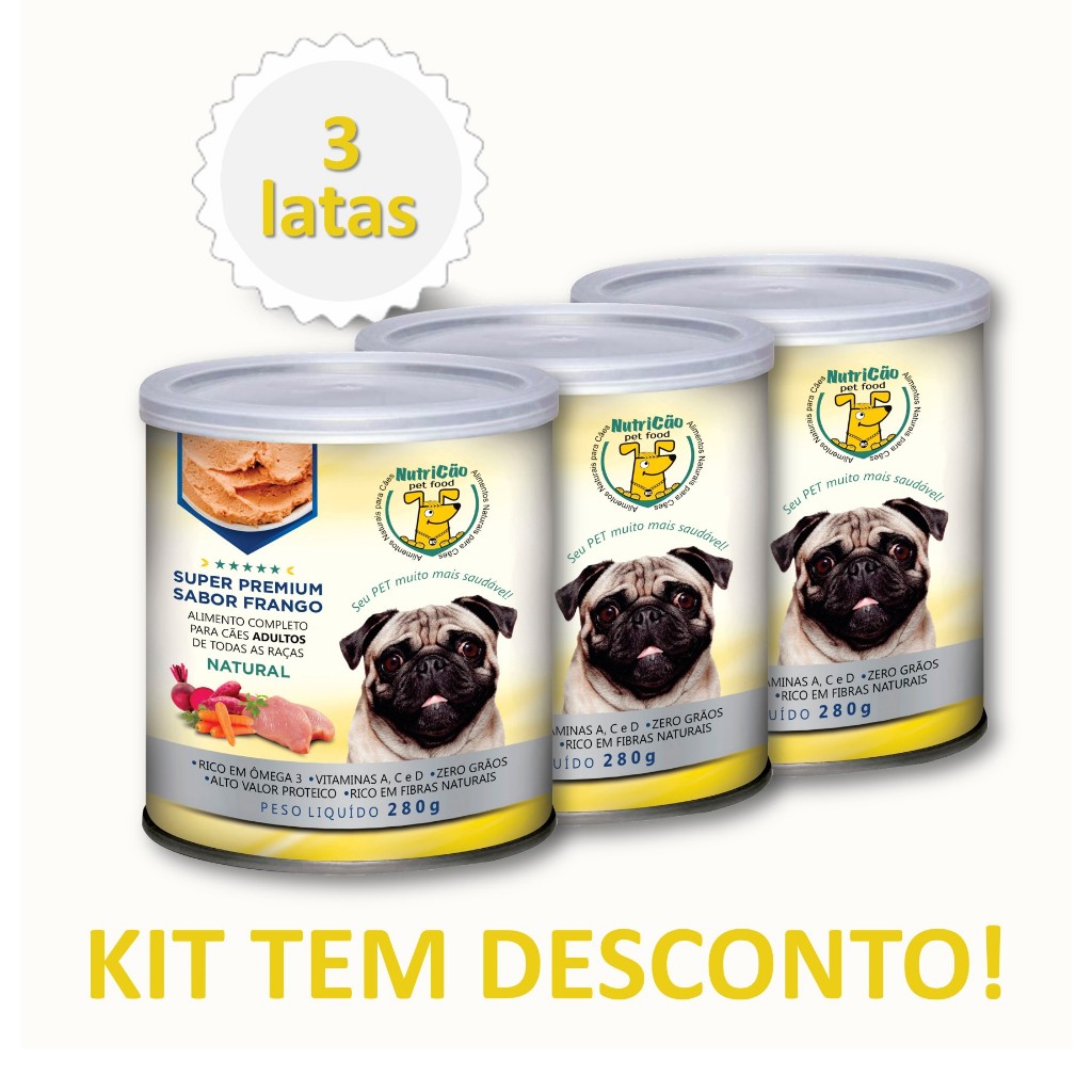 Kit Ração Úmida Patê Natural Cães Adulto Sabor Frango Maxima Saúde NutriCão Pet Food Ração Molhada
