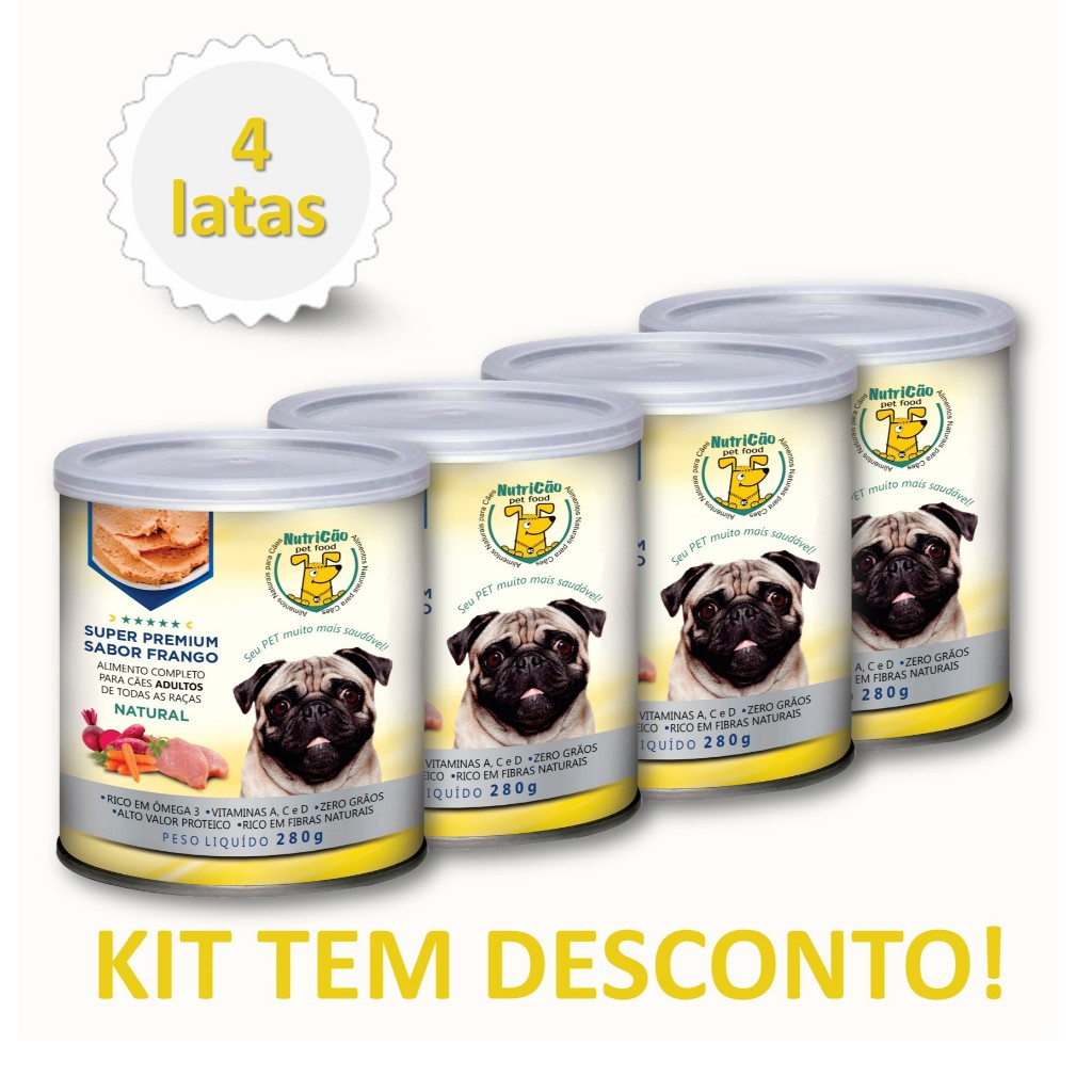 Kit Ração Úmida Molhada Cães Adulto Sabor Frango Max Benefícios NutriCão Pet Food Patê Natural