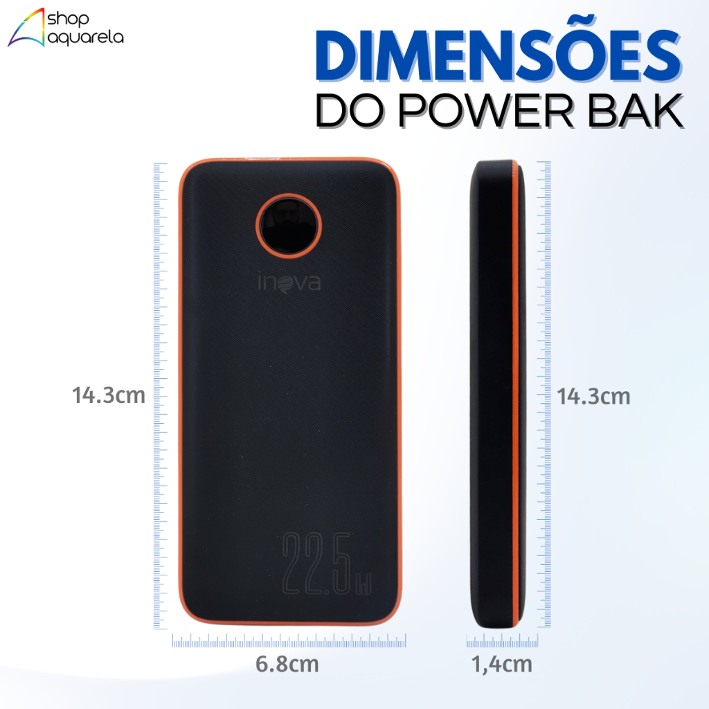 Detalhes do Carregador Portátil Power Bank 22.5W Turbo 10000mAh 2 USB Original Inova