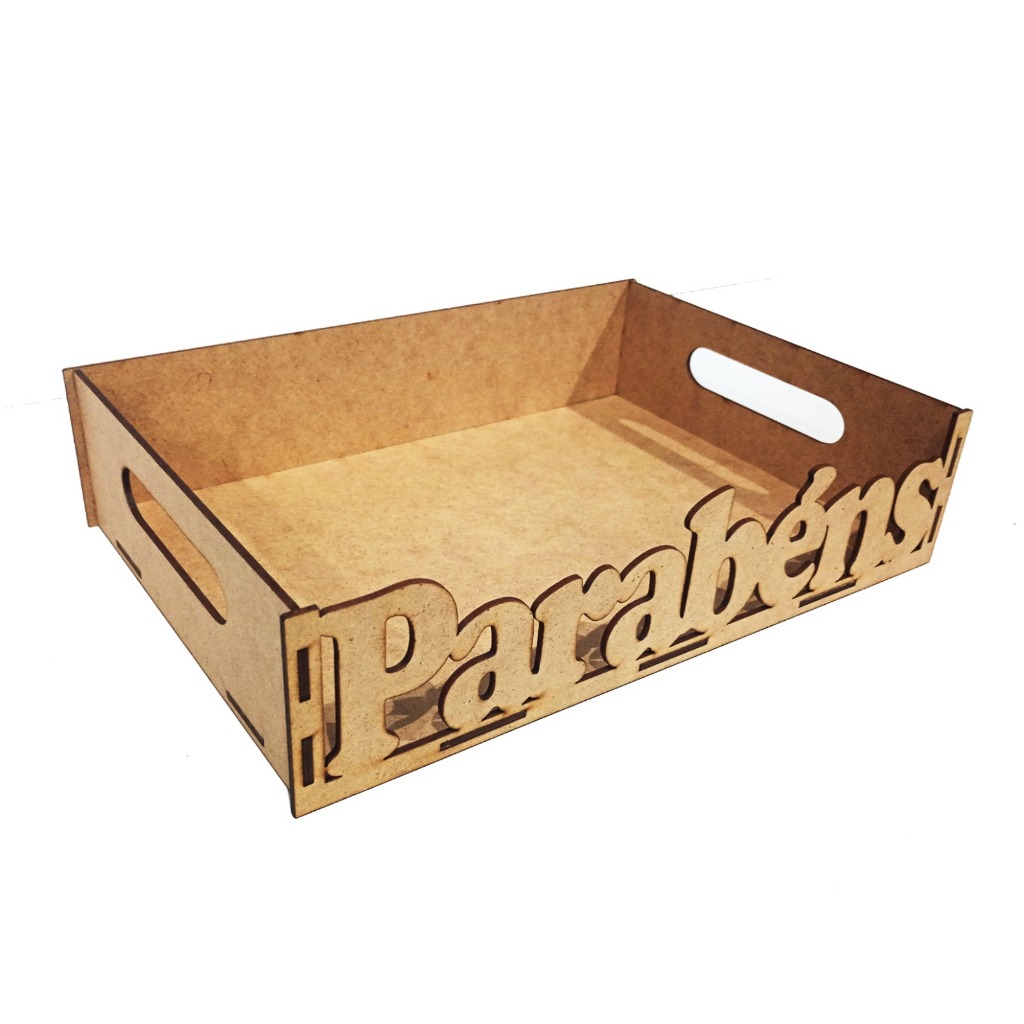 Kit Bandeja Retangular MDF Cru 30x20x7cm Frase Parabéns Artesanato Presente Decoração Festa