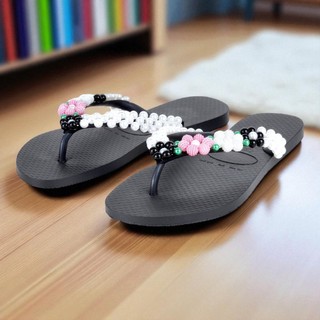 Chinelo Bordado Flor Fashion Verão Confortável Tiras Bordadas Prático Macio Antiderrapante
