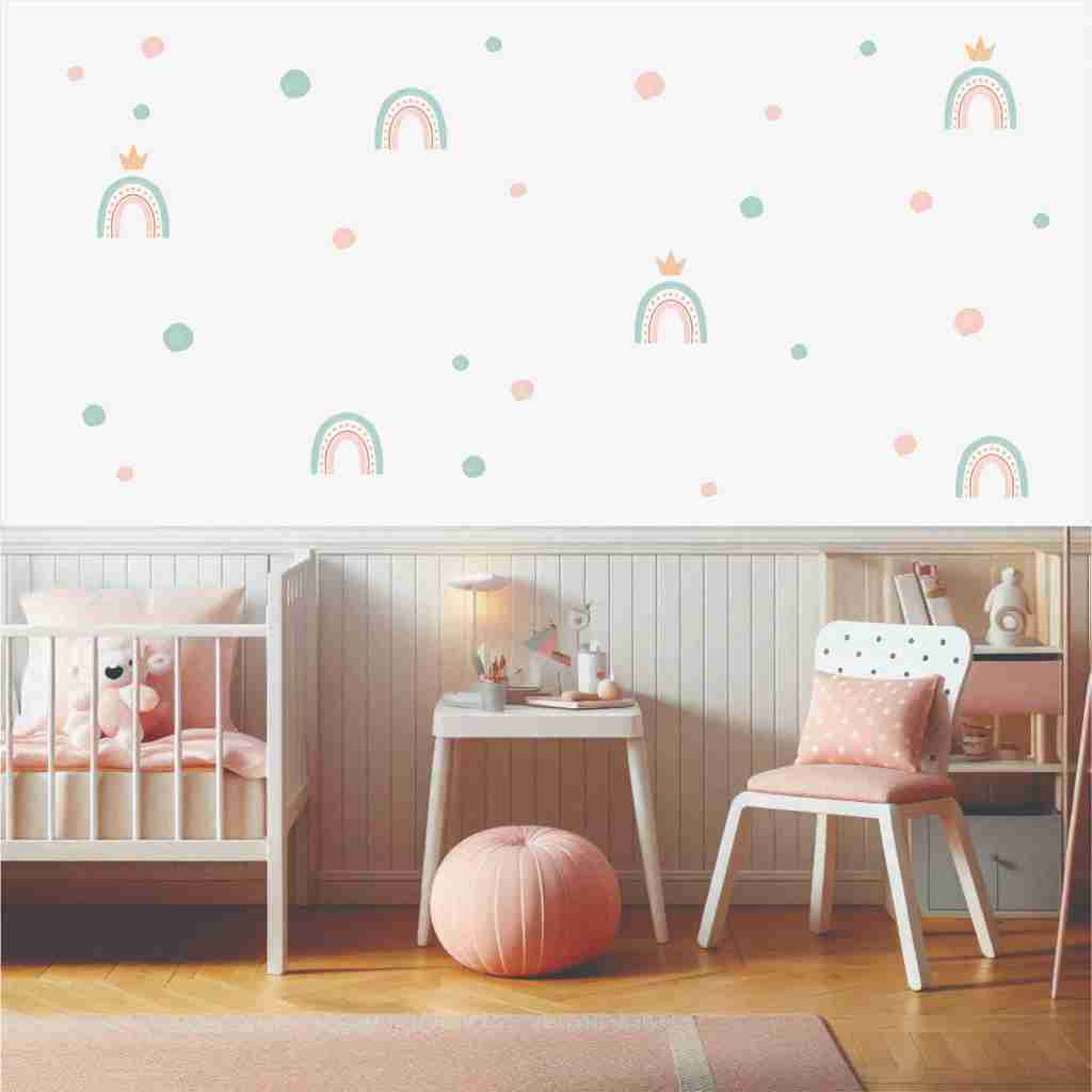 Adesivo De Parede Infantil, Arco-íris, coroa e bolinha 4 tamanhos